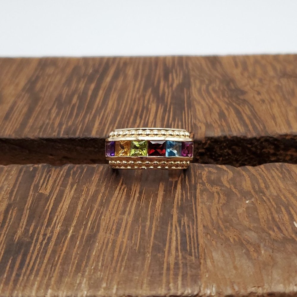 Size 6 Gold Over 925 Sterling Silver Peridot Garnet Citrine Amethyst Topaz Ring
